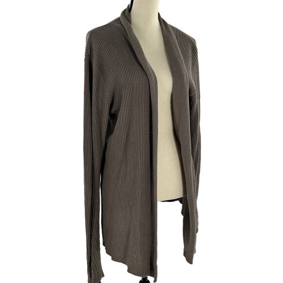 AllSaints Linen Cardigan Sweater M Rib Tan Beige Long Line Open Front All Saints - Picture 1 of 6